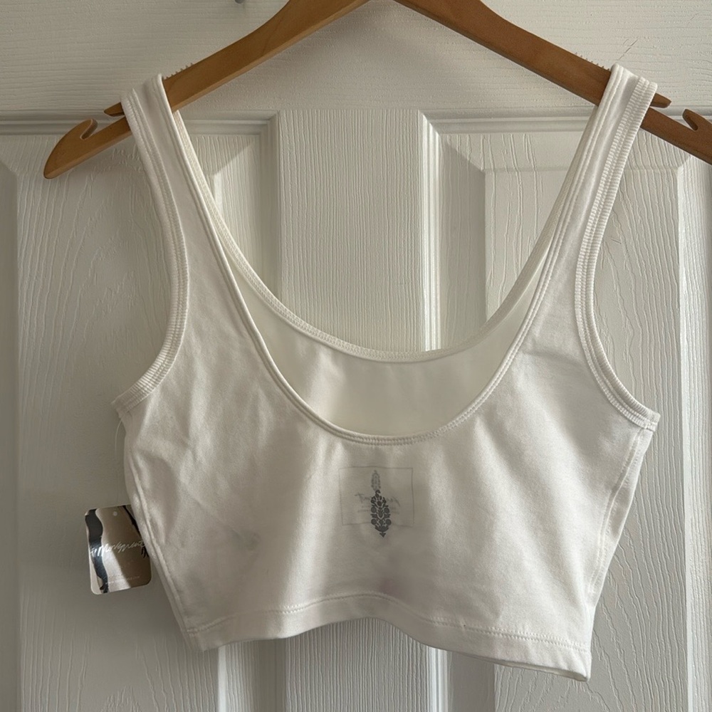 Free People White Cotton Ribbed Bandeau Tank Top